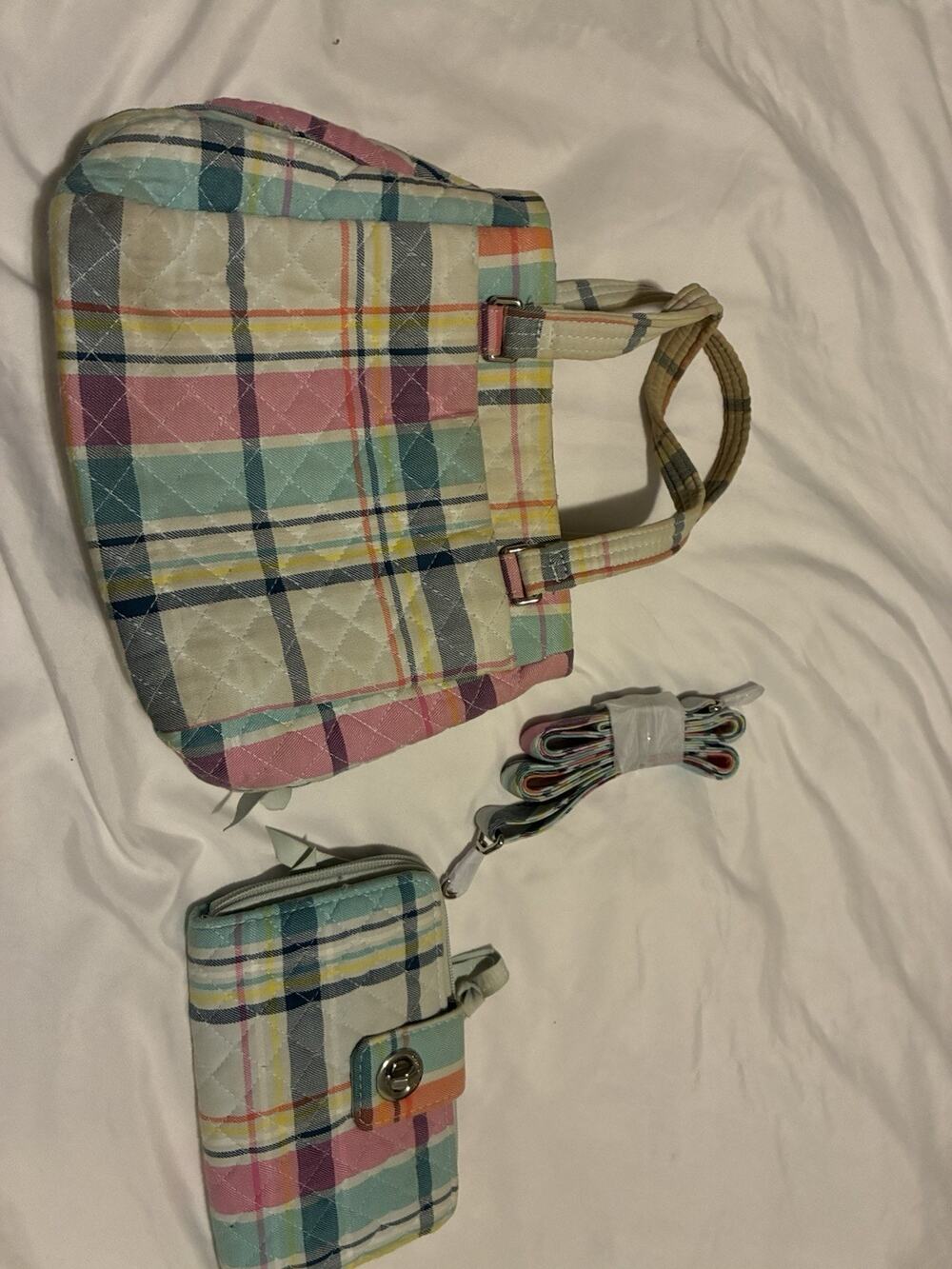 Vera Bradley Pastel Quilt Purse With Matching Wallet